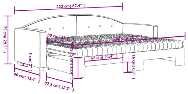 Fekete kihúzható bársony heverő matraccal 80 x 200 cm