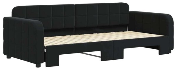 Fekete kihúzható bársony heverő 90x200 cm