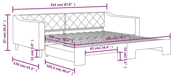 Sötétszürke kihúzható szövet heverő 100 x 200 cm