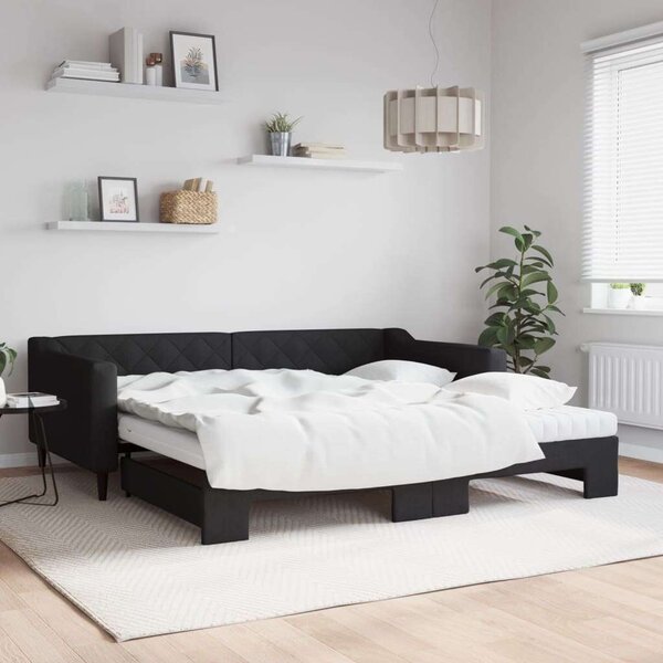 Fekete kihúzható szövet heverő matracokkal 100 x 200 cm
