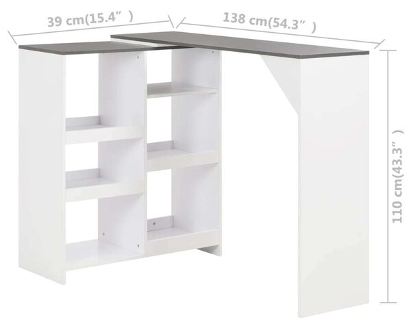 VidaXL Bárasztal - Fehér - Mozgatható Polccal - 138x39x110cm