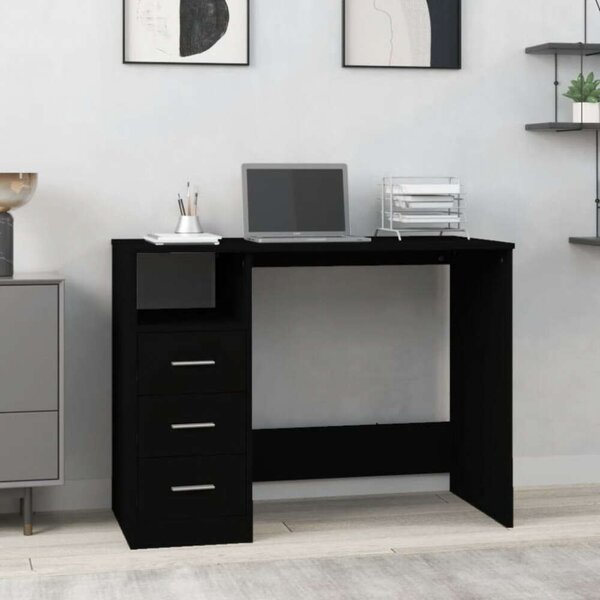 VidaXL Fekete Íróasztal Fiókokkal - 102x50x76 cm