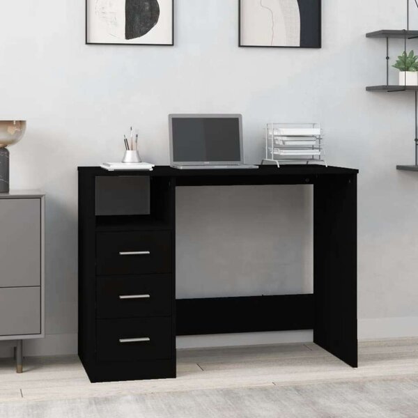 VidaXL Fekete Íróasztal Fiókokkal - 102x50x76 cm