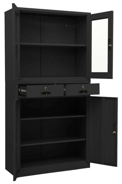 VidaXL antracit acél és edzett üveg irodai szekrény 90x40x180 cm