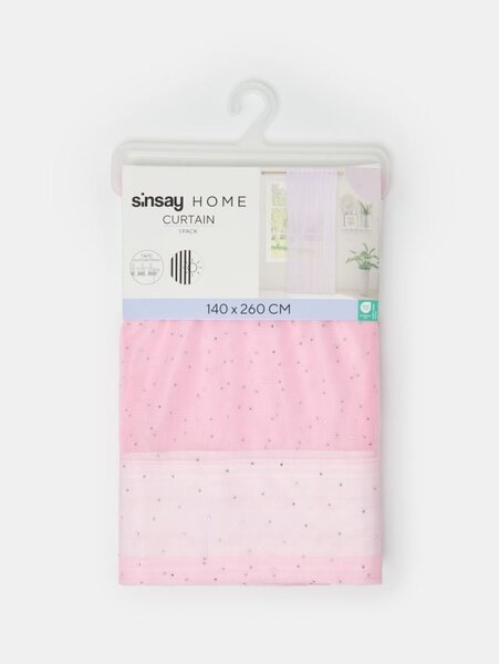 Sinsay - Félig áttetsző függöny behúzó szalaggal és strasszokkal - pasztellpink
