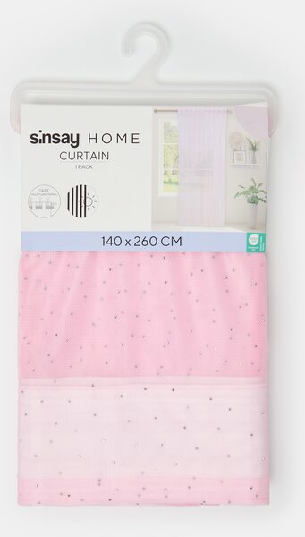 Sinsay - Félig áttetsző függöny behúzó szalaggal és strasszokkal - pasztellpink