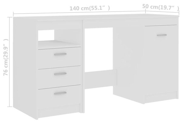 VidaXL Fehér Íróasztal - 140x50x76 cm