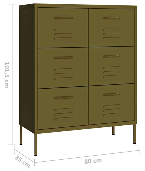 VidaXL olívazöld acél fiókos szekrény 80 x 35 x 101,5 cm