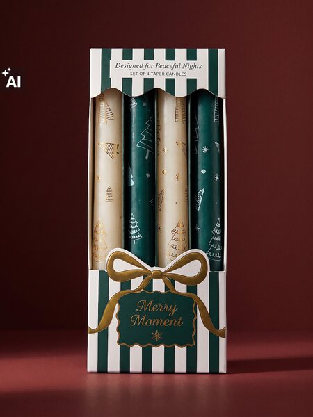 Sinsay - Karácsonyi asztali gyertyaszett karácsonyfa mintával 4 pack - zöld