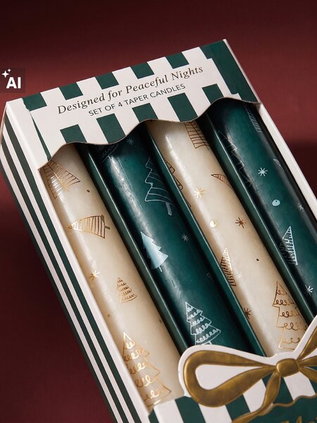 Sinsay - Karácsonyi asztali gyertyaszett karácsonyfa mintával 4 pack - zöld