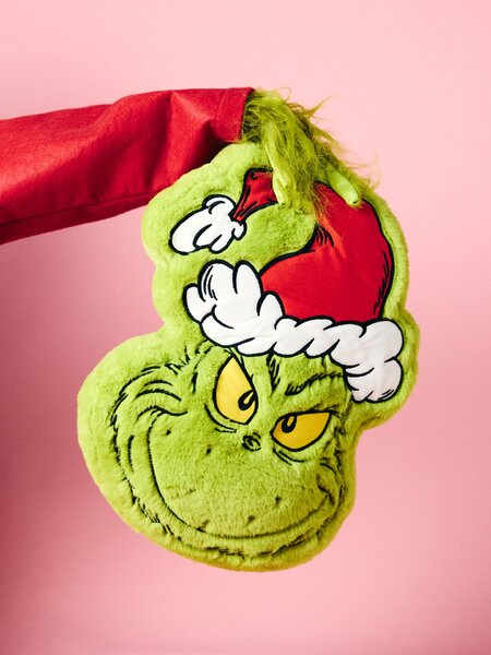 Sinsay - Műszőrme dekoratív párna karácsonyi mintával Grinch - zöldessárga