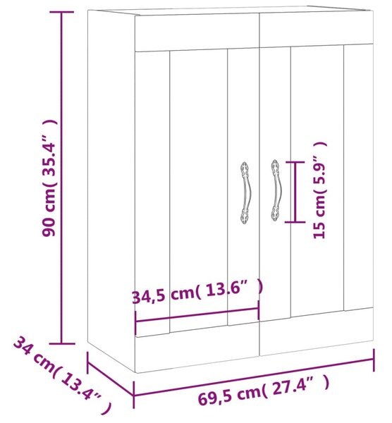VidaXL fehér szerelt fa fali szekrény 69,5 x 34 x 90 cm