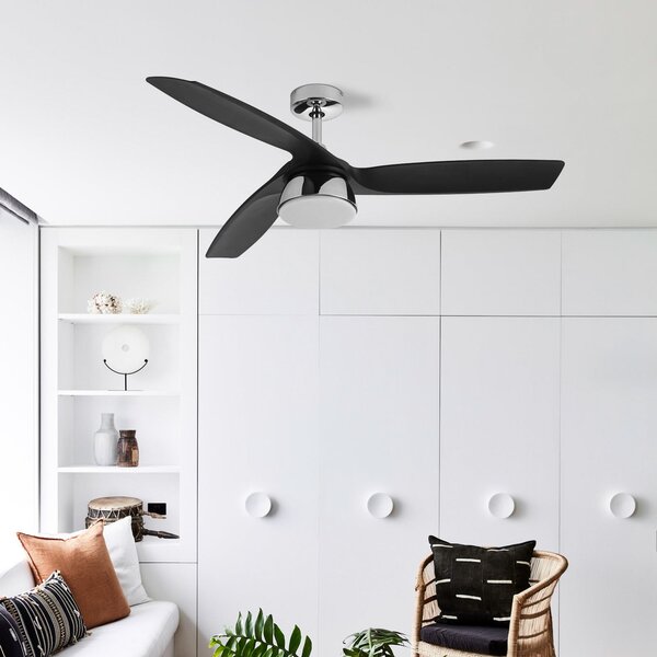 Bronx LED mennyezeti ventilátor DC, csendes, 132 cm, CCT – Beacon Beacon Lighting, Bronx, dimmable, Fekete, Nappali, Műanyag, Modern