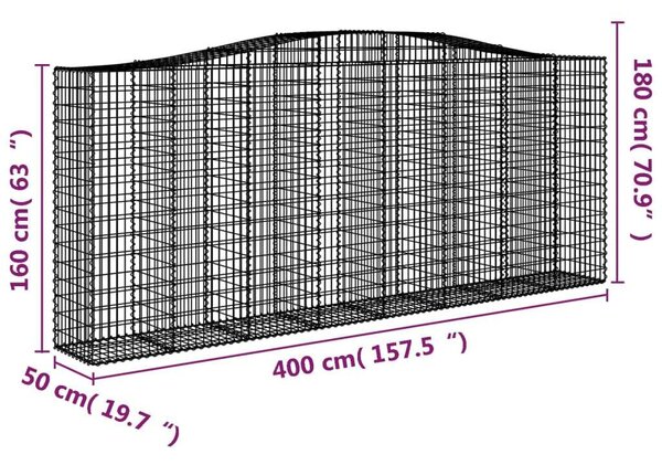 VidaXL 9 db íves horganyzott vas gabion kosár 400x50x160/180 cm