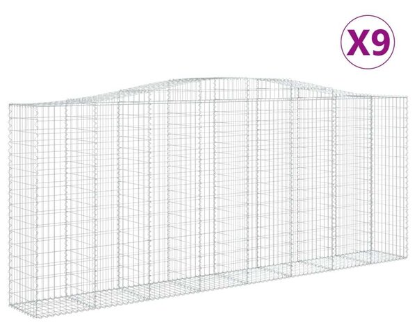 VidaXL 9 db íves horganyzott vas gabion kosár 400x50x160/180 cm