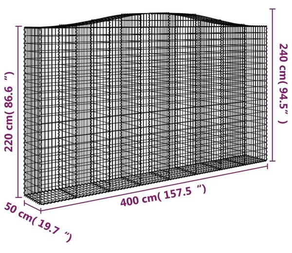 VidaXL 10 db íves horganyzott vas gabion kosár 400x50x220/240 cm