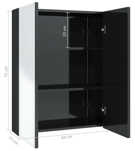 VidaXL Fürdőszobaszekrény - Tükör - Fekete - 60x15x75 cm
