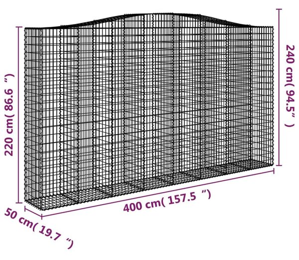 VidaXL 7 db íves horganyzott vas gabion kosár 400x50x220/240 cm
