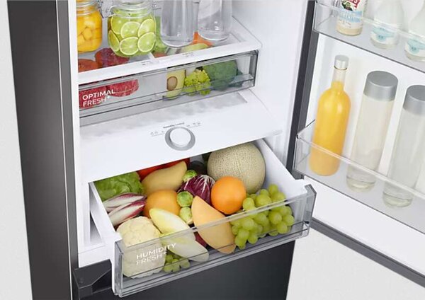 Samsung RB38C7B6DB1/EF Bespoke Alulfagyasztós hűtőszekrény, 390L, M: 203 cm, SpaceMax™ technológia, WiFi, NoFrost, D energiaosztály, Fekete