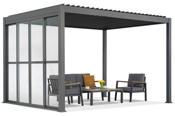 Lagos 3x4 3x4 szabadon álló terasz pergola ajtóval az egyik oldalon 4m Garden Point antracit