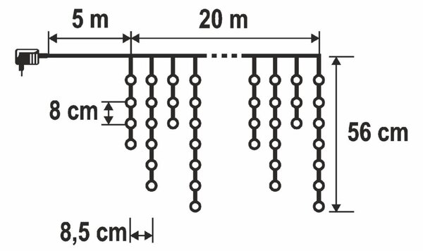 HOME KKF1200D20M LED-es sziporkázó fényfüggöny, 20 méter, 1200db melegfehér DOT LED, adapteres tápellátás, kül- és beltéri kivitel