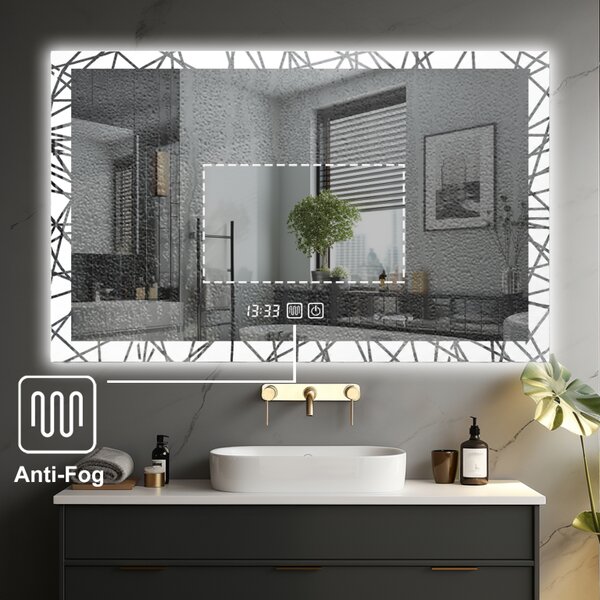Luxus LED fürdőszoba tükör 90×70 óra és páramentesítés