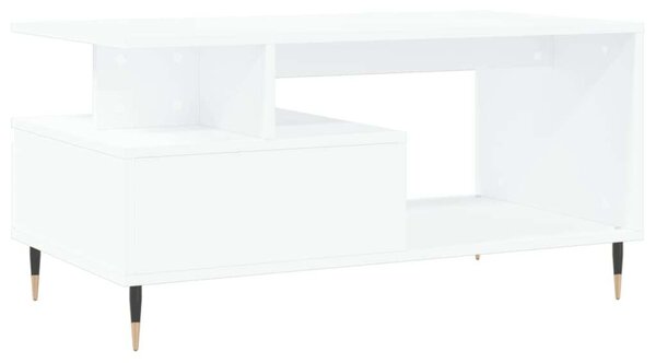 Fehér Fiókos Dohányzóasztal - Szerelt Fa - 90x49x45 cm