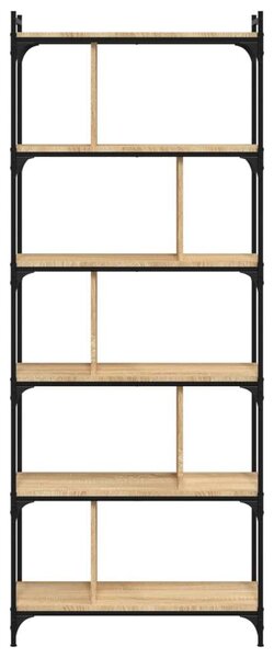 6 Polcos Fa Könyvespolc - Sonoma Tölgy - 76x32x192 cm