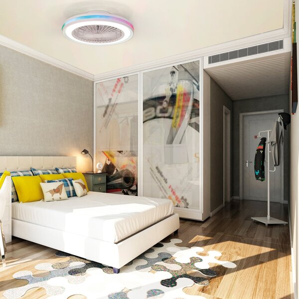 Gamer LED mennyezeti ventilátor, fehér, DC, csendes, CCT RGB – Mantra Mantra Iluminación, Gamer, dimmable, Fehér, Nappali, Műanyag, Modern