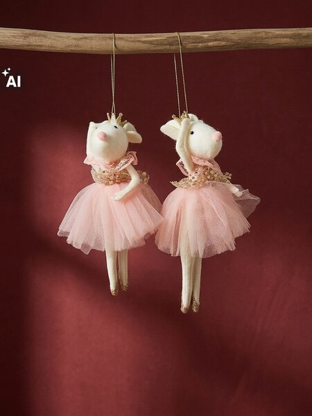 Sinsay - Karácsonyi díszek táncoló egér formában, 2 darabos csomag - pasztellpink