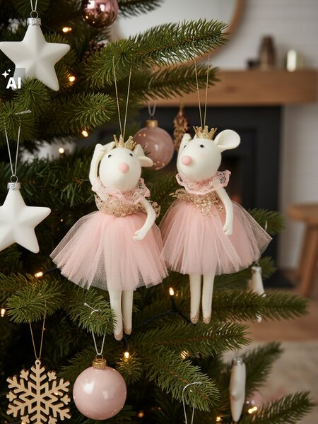 Sinsay - Karácsonyi díszek táncoló egér formában, 2 darabos csomag - pasztellpink