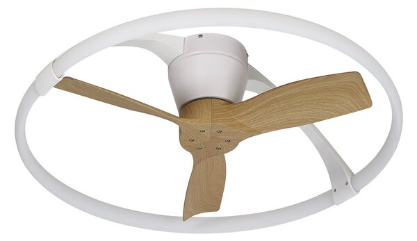 Nepal Mini LED mennyezeti ventilátor, alkalmazás, fehér/bükk – Mantra Mantra Iluminación, Nepal Mini, dimmable, Fehér, Nappali, Fém, Modern