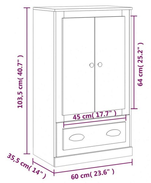 VidaXL fehér szerelt fa magasszekrény 60x35,5x103,5 cm