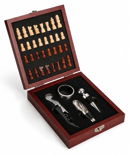 Luxus ajándékkészlet borhoz ROYAL VINTAGE 15x17 cm sakktáblával, barna