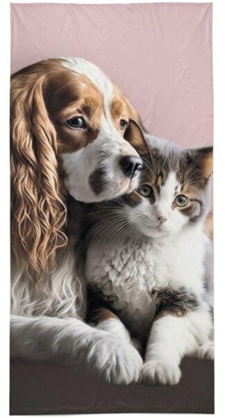 Kutyás cicás törölköző, fürdőlepedő (best friends)