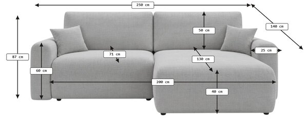 Kinyitható kétoldalas L-alakú ülőgarnitúra NORDEN PAROS 250x140 cm, sötétszürke
