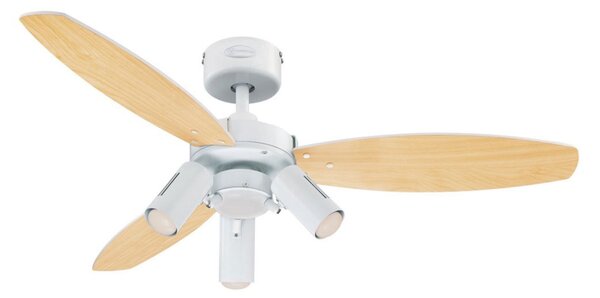 Jet Plus ventilátor világítással, 3 izzós, fehér/fa, Westinghouse Westinghouse, Jet Plus, Fehér, Nappali, Fa, Indusztriális dizájn