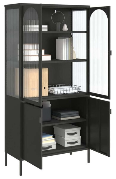 VidaXL fekete üveg és acél magasszekrény 90 x 40 x 180 cm