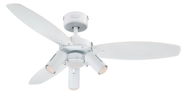 Jet Plus ventilátor világítással, 3 izzós, fehér/fa, Westinghouse Westinghouse, Jet Plus, Fehér, Nappali, Fa, Indusztriális dizájn