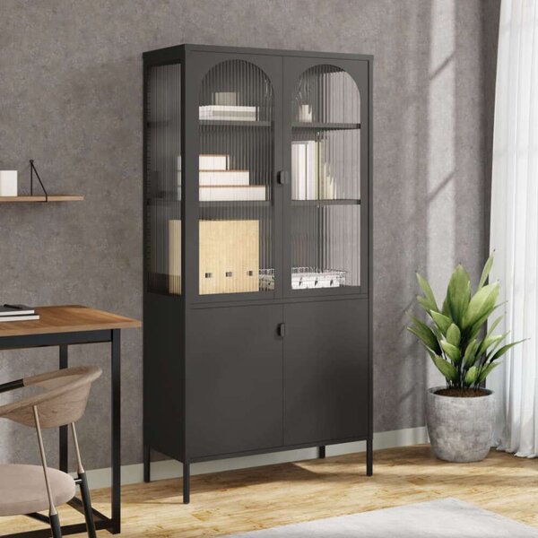 VidaXL fekete üveg és acél magasszekrény 90 x 40 x 180 cm