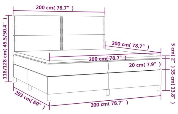 VidaXL sötétszürke bársony rugós és LED-es ágy matraccal 200x200 cm