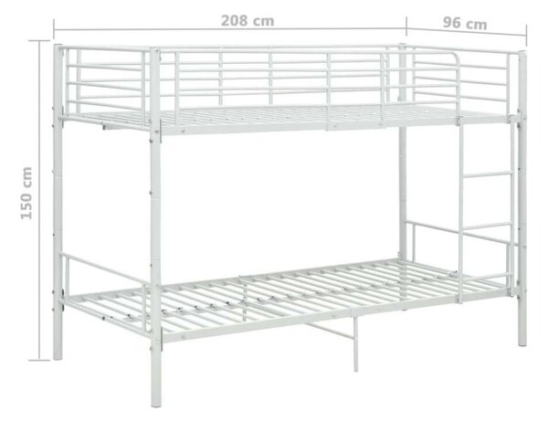VidaXL Emeletes Ágy - Fém - Fehér - 90x200 cm