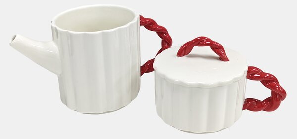 Sinsay - Szett bordázott kancsó és bögre fonott füllel 2 pack - piros