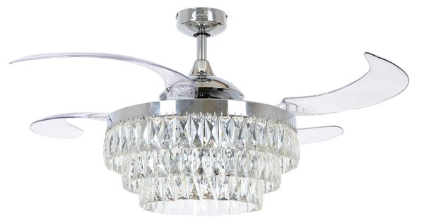 Fanaway Veil mennyezeti ventilátor világítással, króm, csendes – Beacon Beacon Lighting, Fanaway Veil, Átlátszó, Nappali, Műanyag