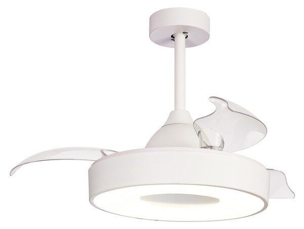 Coin Mini LED mennyezeti ventilátor, fehér, DC, csendes, Ø91 cm – Mantra Mantra Iluminación, Coin Mini, dimmable, Fehér, Nappali, Műanyag, Modern