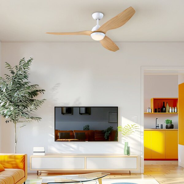 7316140 LED mennyezeti ventilátor, DC, csendes, 132 cm – Westinghouse Westinghouse, dimmable, Fa, Nappali, Műanyag, Modern