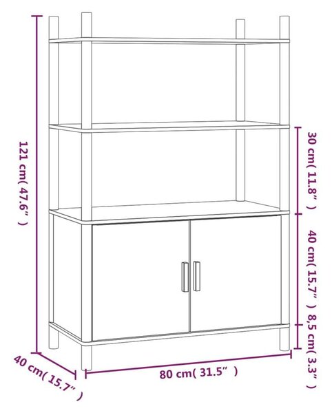 VidaXL fekete szerelt fa magasszekrény 80x40x121 cm