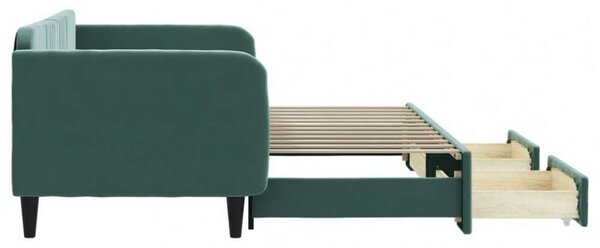 VidaXL sötétzöld kihúzható bársony heverő fiókkal 90 x 200 cm