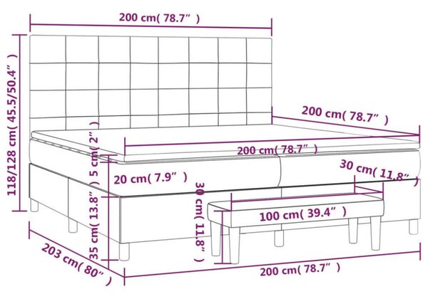 VidaXL világosszürke szövet rugós ágy matraccal 200 x 200 cm