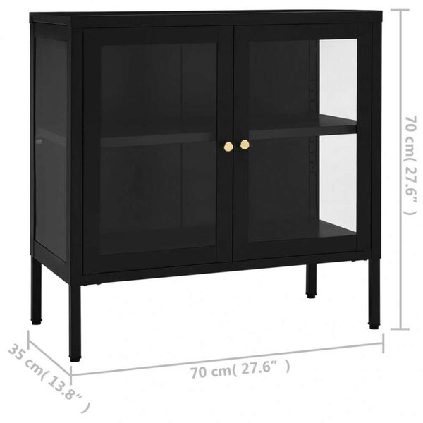 VidaXL Acéltálalószekrény - Üveg - Fekete - 70x35x70 cm